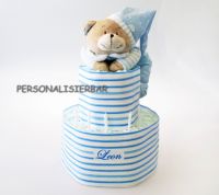 Windeltorte, blau XXL mit NAMEN und Spieluhr Bär