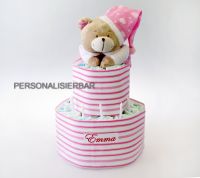 Windeltorte, rosa XXL mit NAMEN und Spieluhr Bär